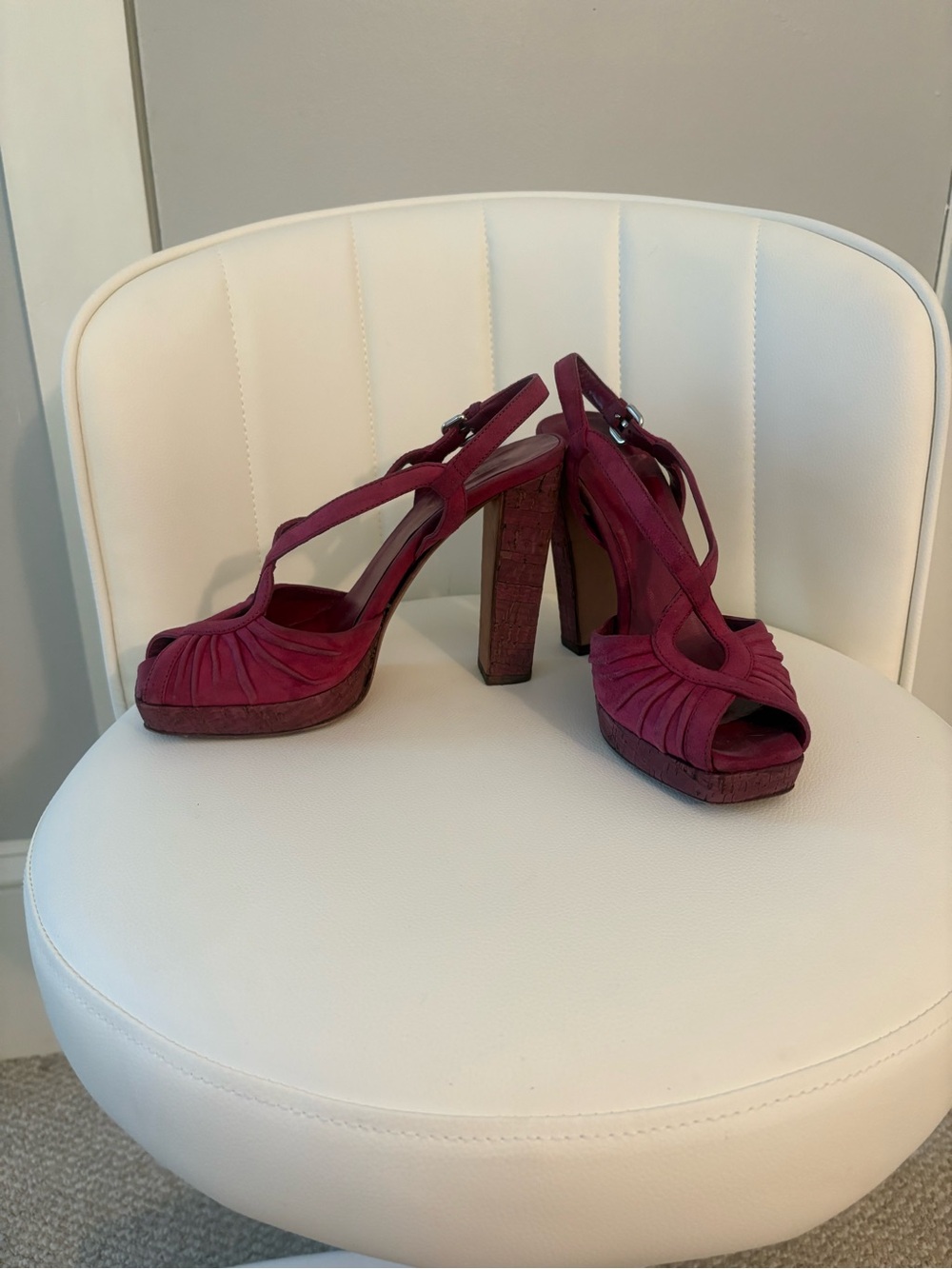 Prada Maroon Suede Platform Heeled Sandals- Women